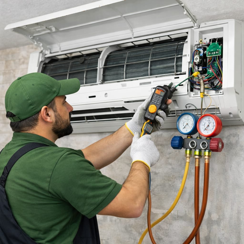 Air conditioning repair Perth technician diagnosing a split system fault